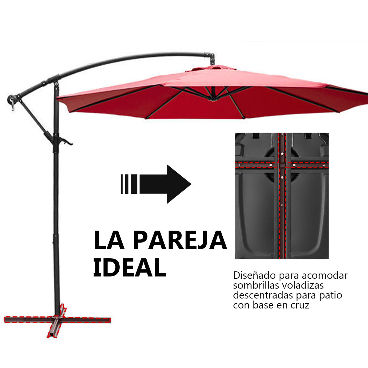 Base para Sombrilla 60 L Soporte Resistente con Ruedas para Sombrilla Ranuras Base Cruzada Pesada Portátil Llenar con Agua y Arena