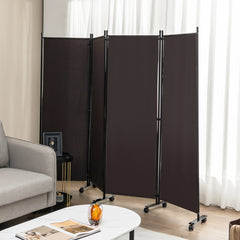 Biombo de 4 Paneles Separador de Habitaciones con Ruedas Pantallas de Privacidad Divisor para Hogar Oficina 225 x 30 x 173 cm Marrón