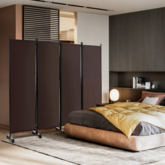 Biombo de 4 Paneles Separador de Habitaciones con Ruedas Pantallas de Privacidad Divisor para Hogar Oficina 225 x 30 x 173 cm Marrón
