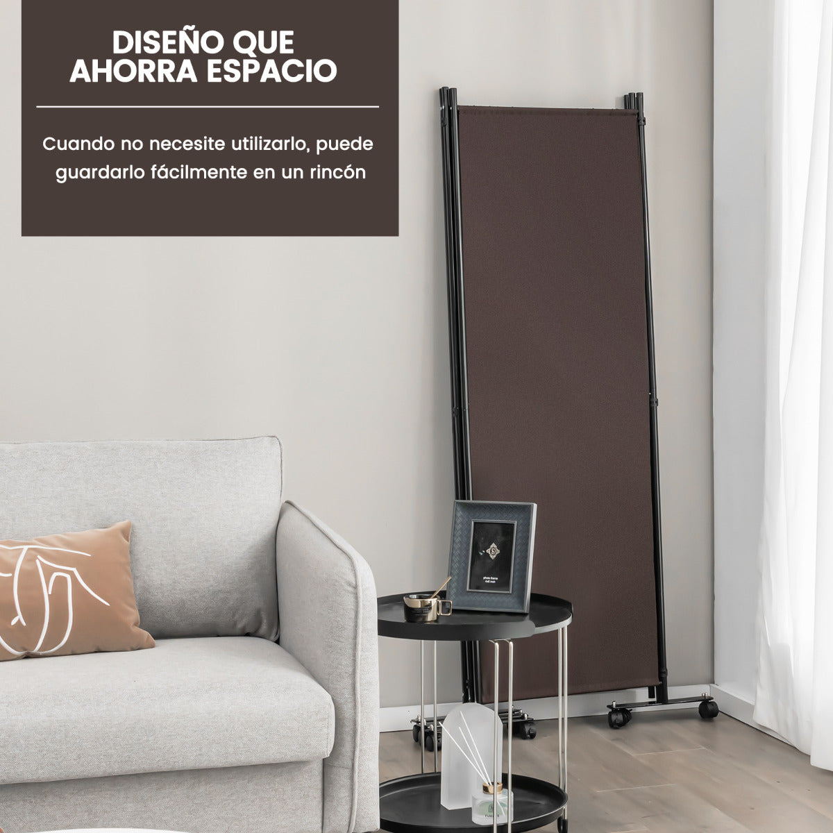 Biombo de 4 Paneles Separador de Habitaciones con Ruedas Pantallas de Privacidad Divisor para Hogar Oficina 225 x 30 x 173 cm Marrón