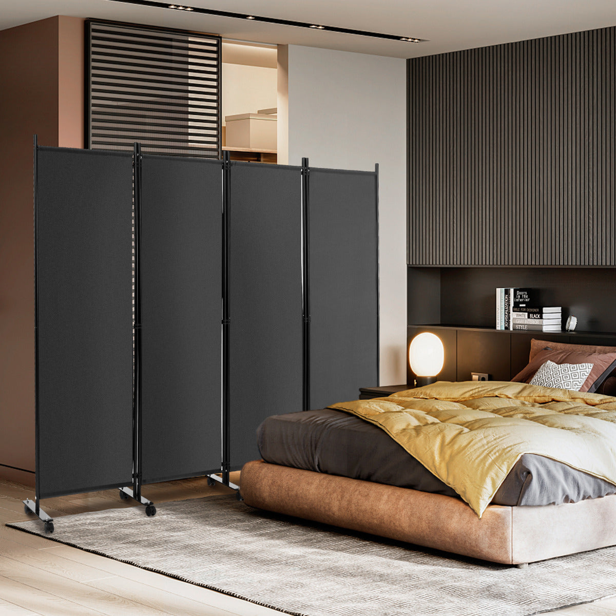 Biombo de 4 Paneles Separador de Habitaciones con Ruedas Pantallas de Privacidad Divisor para Hogar Oficina 225 x 30 x 173 cm Gris