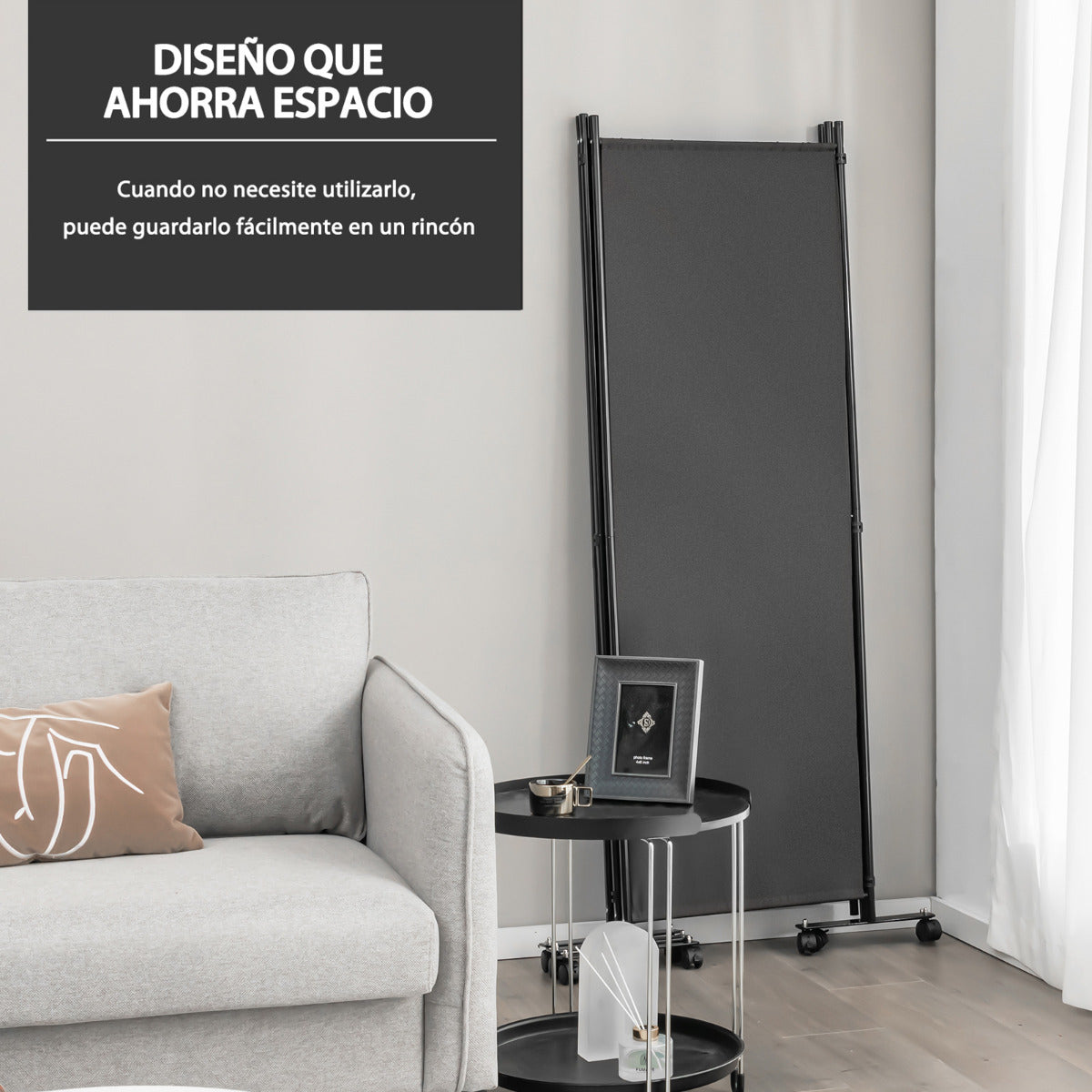 Biombo de 4 Paneles Separador de Habitaciones con Ruedas Pantallas de Privacidad Divisor para Hogar Oficina 225 x 30 x 173 cm Gris