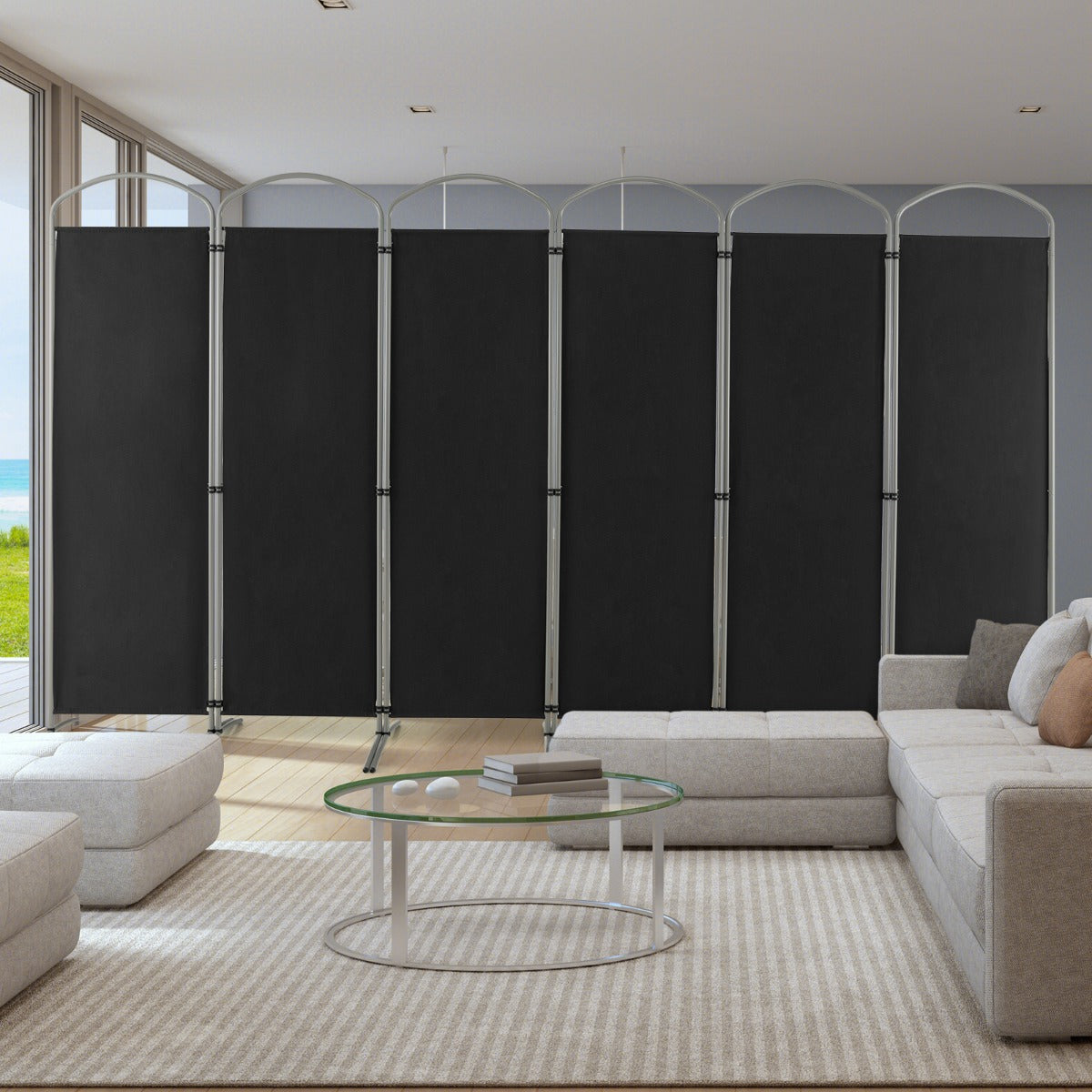 Biombo Plegable de 6 Paneles Separador de Espacios de Pantalla de Tela para Porche Oficina Sala de Estar 331 x 51 x 188 cm Negro