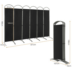 Biombo Plegable de 6 Paneles Separador de Espacios de Pantalla de Tela para Porche Oficina Sala de Estar 331 x 51 x 188 cm Negro