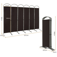 Biombo Plegable de 6 Paneles Separador de Espacios de Pantalla de Tela para Porche Oficina Sala de Estar 331 x 51 x 188 cm Marrón