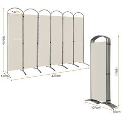 Biombo Plegable de 6 Paneles Separador de Espacios de Pantalla de Tela para Porche Oficina Sala de Estar 331 x 51 x 188 cm Blanco