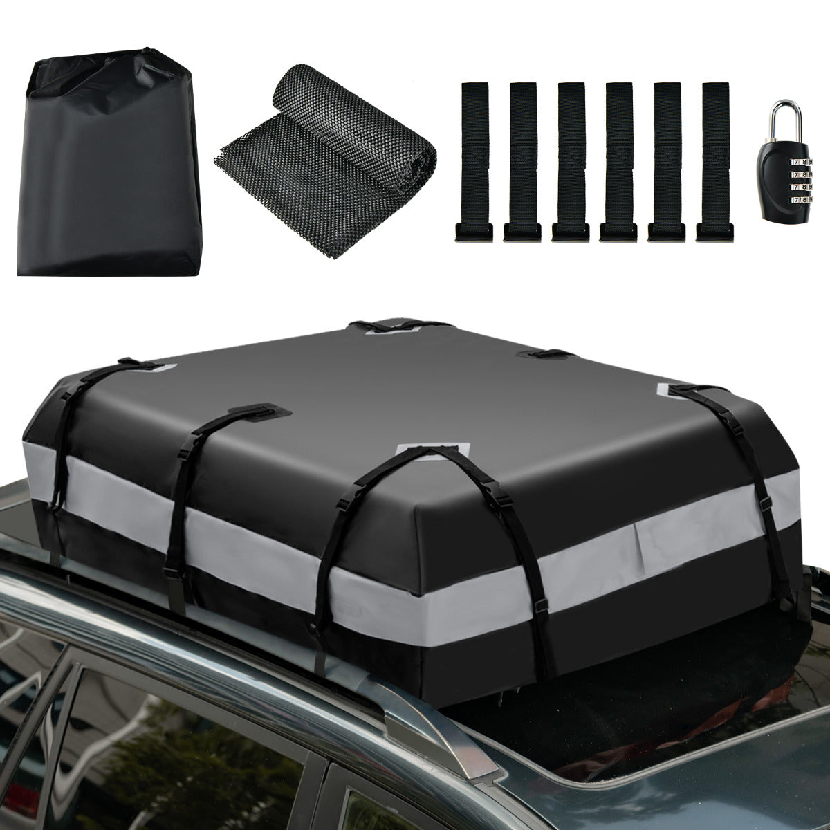 Bolsa de Techo para Coche 424L Impermeable con Cerradura y Alfombra Antideslizante 112 x 86 x 43 cm Gris