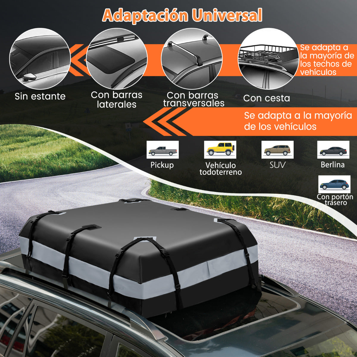 Bolsa de Techo para Coche 424L Impermeable con Cerradura y Alfombra Antideslizante 112 x 86 x 43 cm Gris
