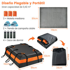 Bolsa de Techo para Coche 424L Impermeable con Cerradura y Alfombra Antideslizante 112 x 86 x 43 cm Naranja
