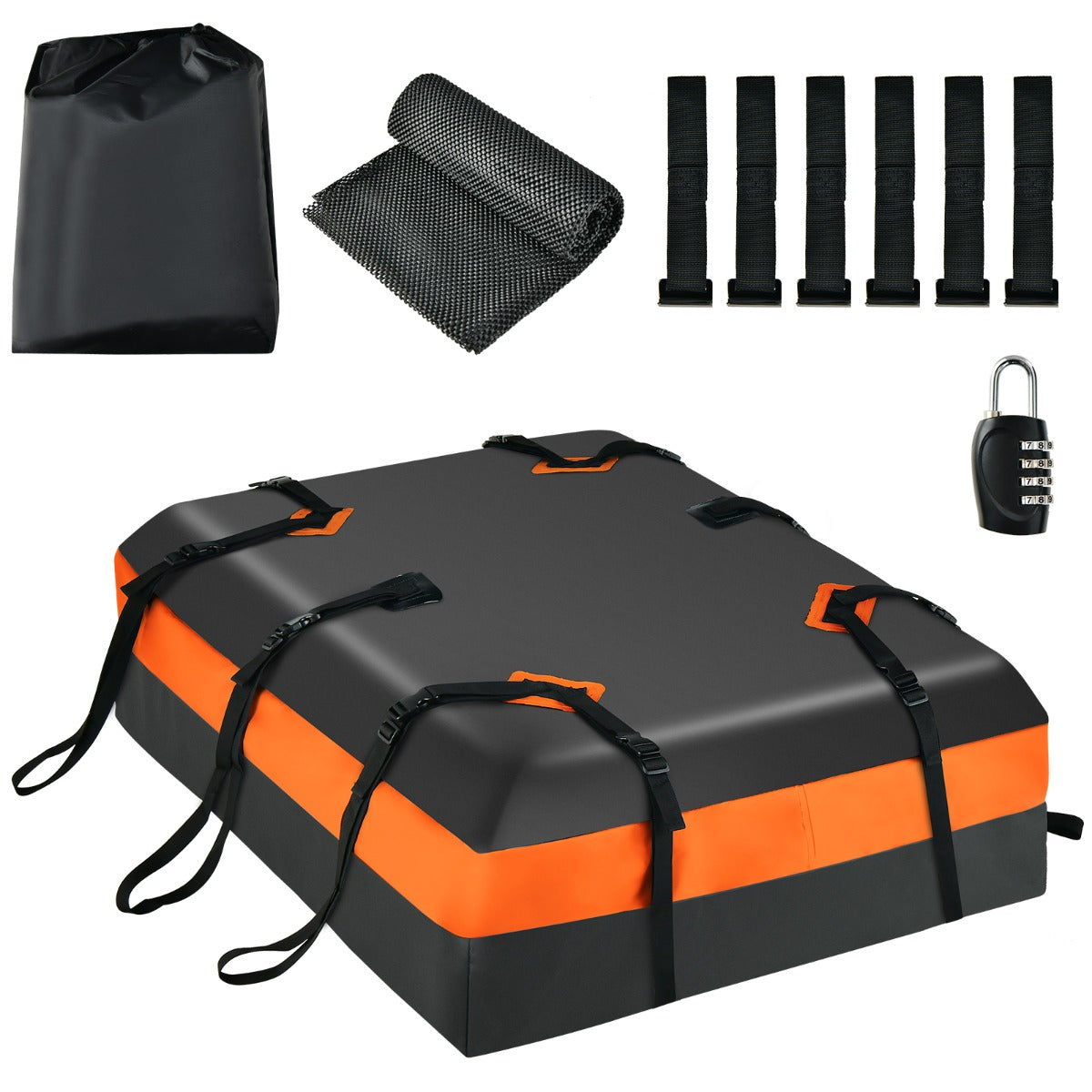 Bolsa de Techo para Coche 424L Impermeable con Cerradura y Alfombra Antideslizante 112 x 86 x 43 cm Naranja