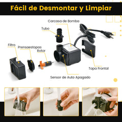 22W Bomba Sumergible 900L/H Bomba de Agua con Elevación de 2,2m Cable de Alimentación de 1,83m y 3 Boquillas para Pecera Estanque Acuario