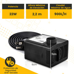 22W Bomba Sumergible 900L/H Bomba de Agua con Elevación de 2,2m Cable de Alimentación de 1,83m y 3 Boquillas para Pecera Estanque Acuario