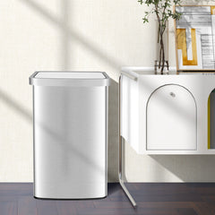Cubo de Basura Cocina de 50L Papelera Rectangular con Sensor de Movimiento Infrarrojo y Tapa de Cierre para Cocina Baño y Oficina Plata