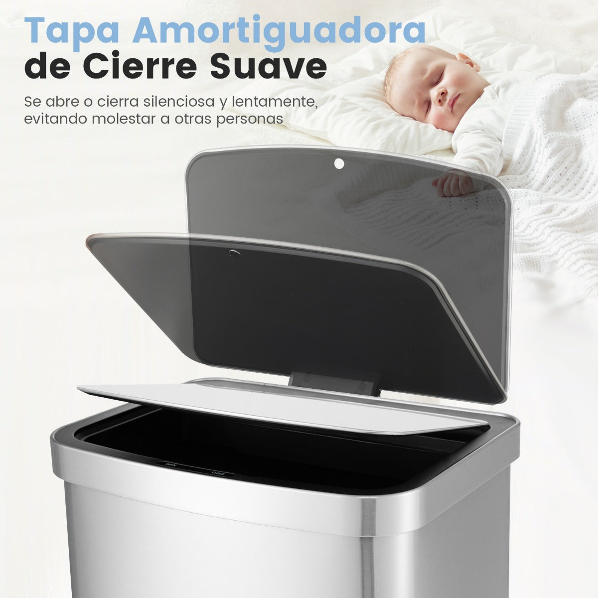 Cubo de Basura Cocina de 50L Papelera Rectangular con Sensor de Movimiento Infrarrojo y Tapa de Cierre para Cocina Baño y Oficina Plata