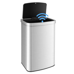 Cubo de Basura Cocina de 50L Papelera Rectangular con Sensor de Movimiento Infrarrojo y Tapa de Cierre para Cocina Baño y Oficina Plata