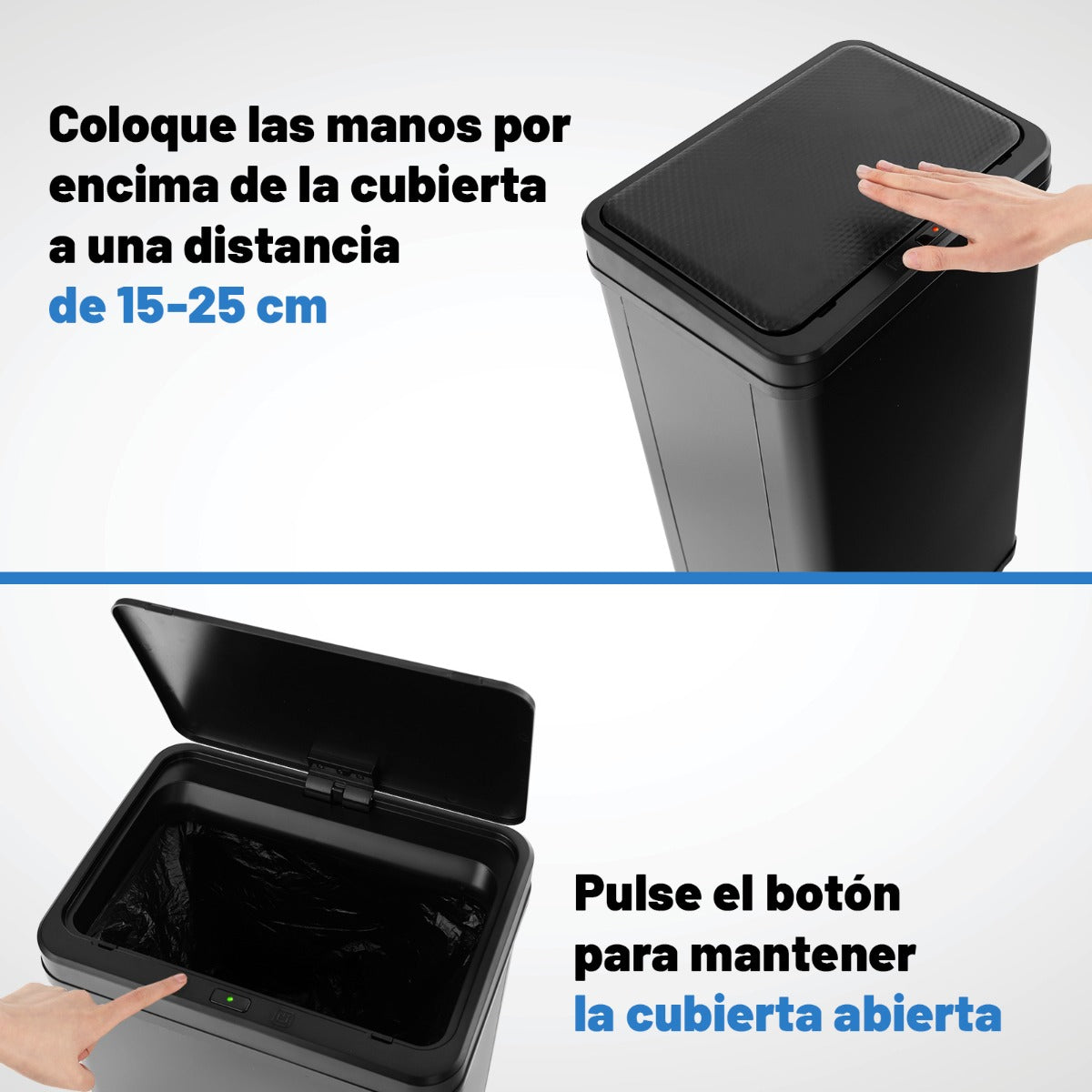 Bote de Basura de Acero Inoxidable de 50 L con Sensor de Movimiento Automático Cierre Suave Patas Desmontables para Cocina Negro