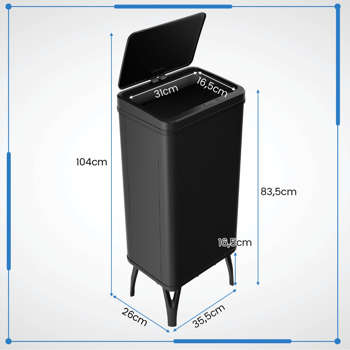 Bote de Basura de Acero Inoxidable de 50 L con Sensor de Movimiento Automático Cierre Suave Patas Desmontables para Cocina Negro