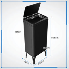 Bote de Basura de Acero Inoxidable de 50 L con Sensor de Movimiento Automático Cierre Suave Patas Desmontables para Cocina Negro