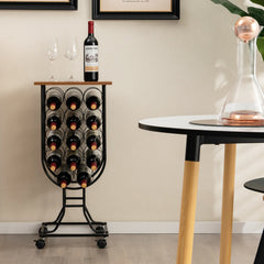 Botellero para 14 Botellas de Vino con Ruedas Desmontables y Bloqueables 38 x 30 x 82 cm Marrón y Negro