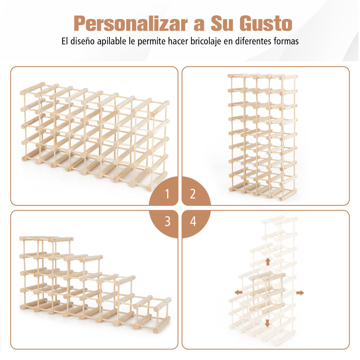 Botellero de Madera Maciza para 36 Botellas Vinos Estante de Exposición 5 Niveles para Cocina Despensa Bodega Bar 44,5 x 24 x 86 cm Natural