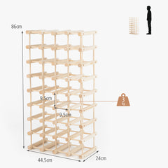 Botellero de Madera Maciza para 36 Botellas Vinos Estante de Exposición 5 Niveles para Cocina Despensa Bodega Bar 44,5 x 24 x 86 cm Natural