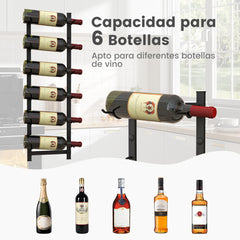 Botellero de Pared para 6 Vinos Soporte Colgante Metal Inoxidable para Botellas de Vino Estante de Vino Vertical para Cocina Comedor Bar