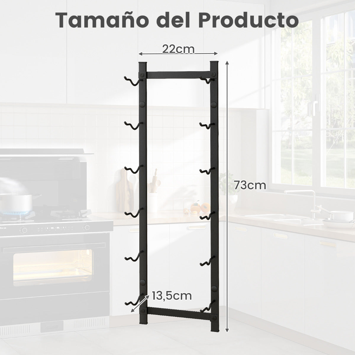 Botellero de Pared para 6 Vinos Soporte Colgante Metal Inoxidable para Botellas de Vino Estante de Vino Vertical para Cocina Comedor Bar