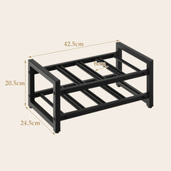 Botellero de 2 Niveles para 8 Botellas Apilable Soporte de Vino de Metal para Encimeras de Cocina Despensa 42,5 x 24,5 x 20,5 cm Negro