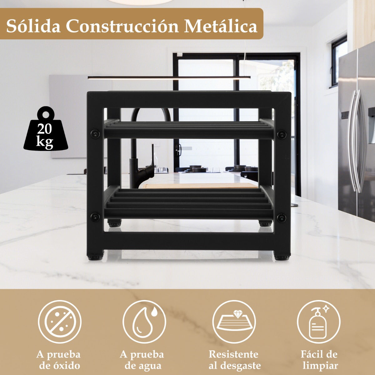 Botellero de 2 Niveles para 8 Botellas Apilable Soporte de Vino de Metal para Encimeras de Cocina Despensa 42,5 x 24,5 x 20,5 cm Negro