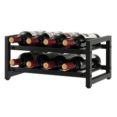 Botellero de 2 Niveles para 8 Botellas Apilable Soporte de Vino de Metal para Encimeras de Cocina Despensa 42,5 x 24,5 x 20,5 cm Negro