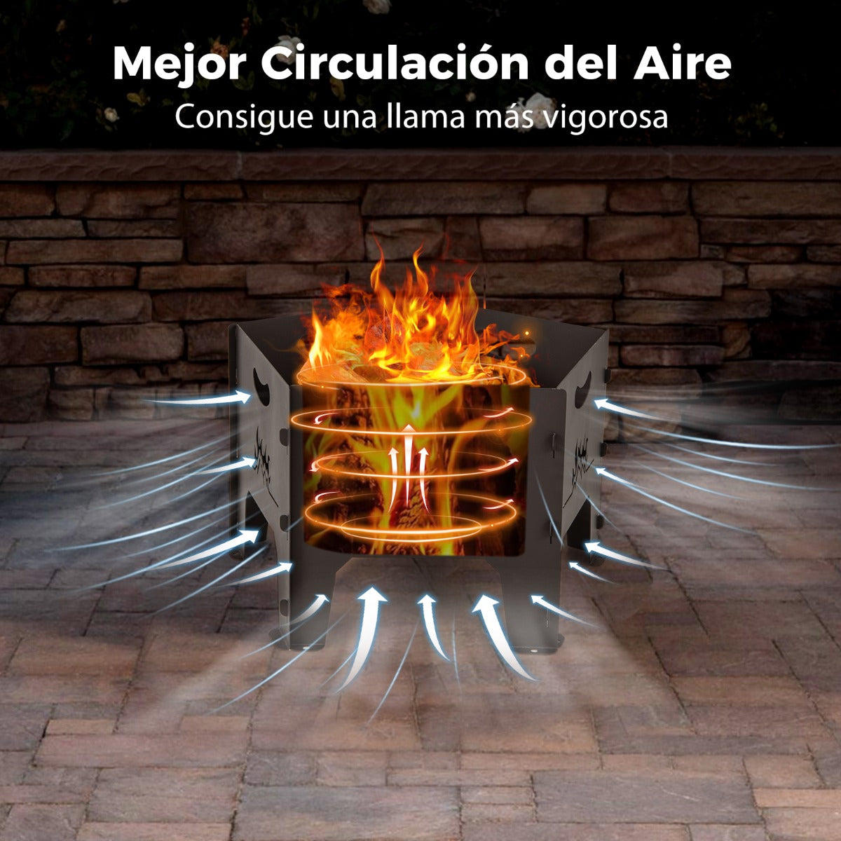 Brasero Portátil Plegable de 49 cm con Bolsa de Almacenamiento Brasero Pentágono Resistente para Exteriores Acampar y Patio Trasero Negro