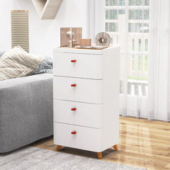 Mueble de 4 Cajones Carro de Almacenamiento Vertical con Bandeja Organizadora Removible Cajonera para Dormitorio Salón Baño Oficina Blanco