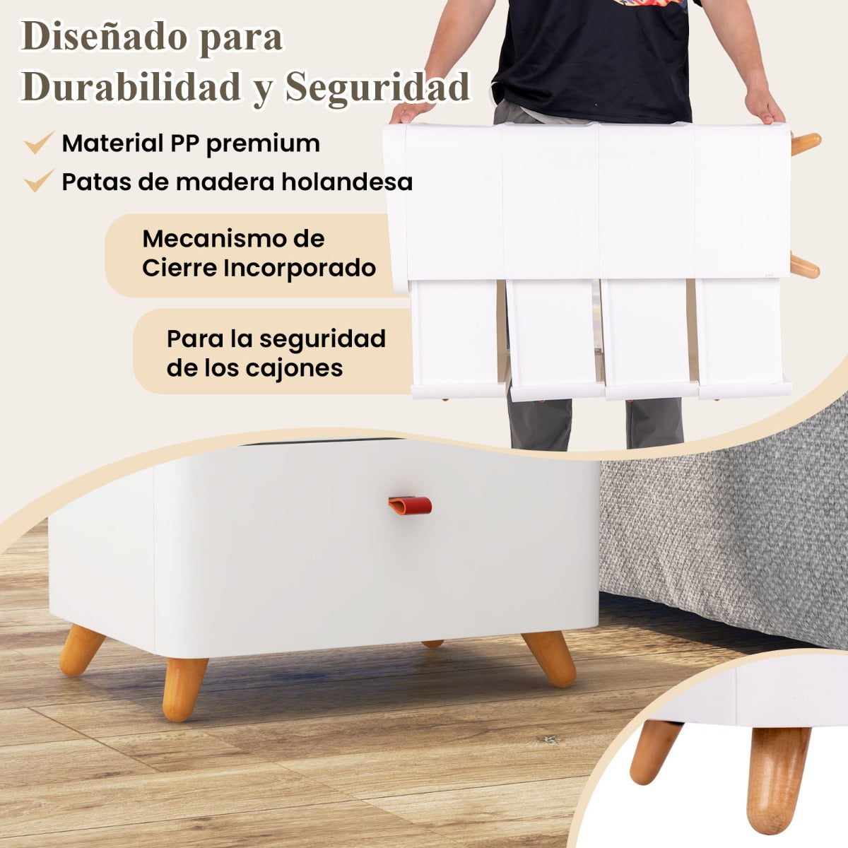 Mueble de 4 Cajones Carro de Almacenamiento Vertical con Bandeja Organizadora Removible Cajonera para Dormitorio Salón Baño Oficina Blanco