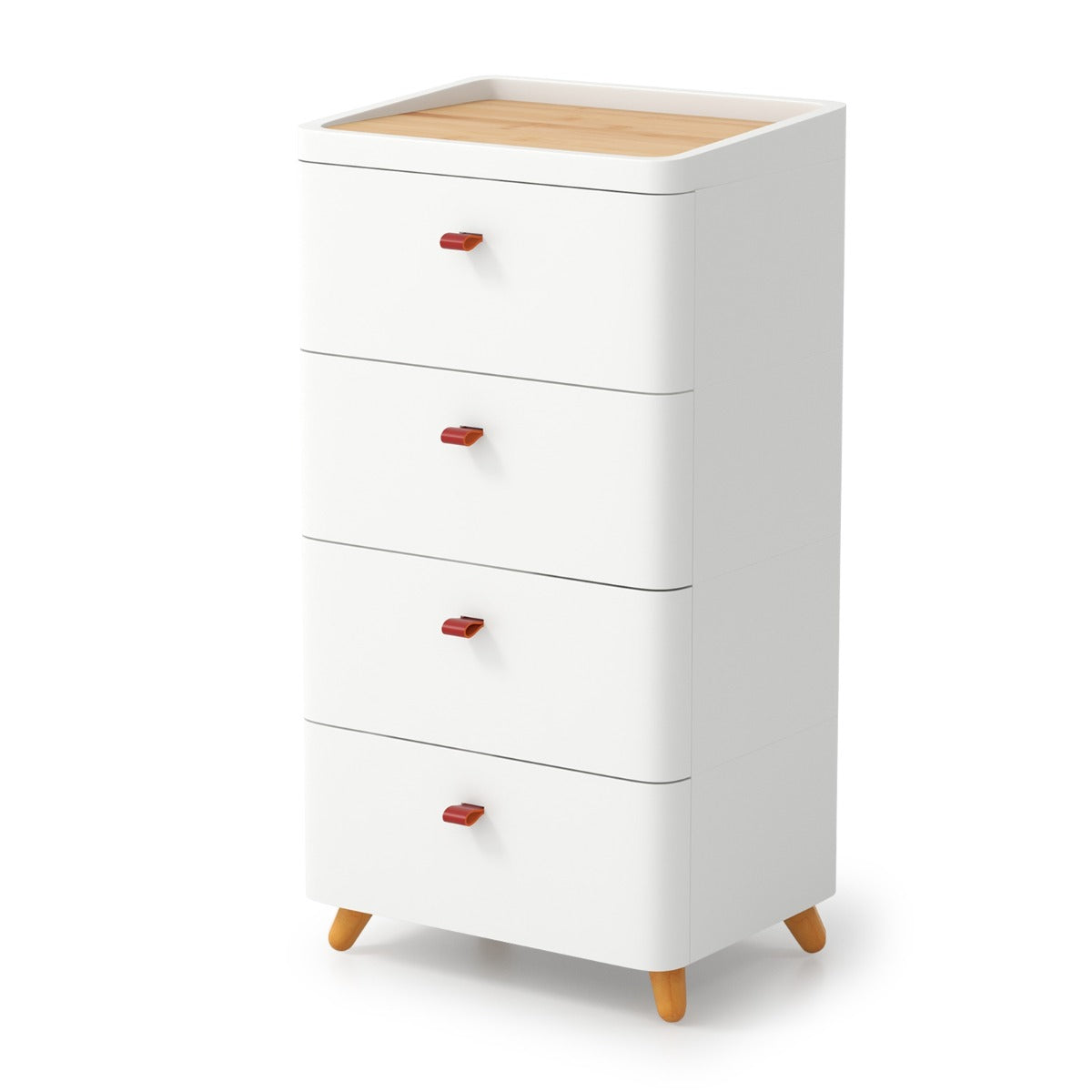Mueble de 4 Cajones Carro de Almacenamiento Vertical con Bandeja Organizadora Removible Cajonera para Dormitorio Salón Baño Oficina Blanco