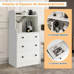Cómoda de 3 Cajones con Estantes Organizador de Almacenamiento Armario de Cajones Moderno para Sala de Estar Dormitorio Entrada Blanco