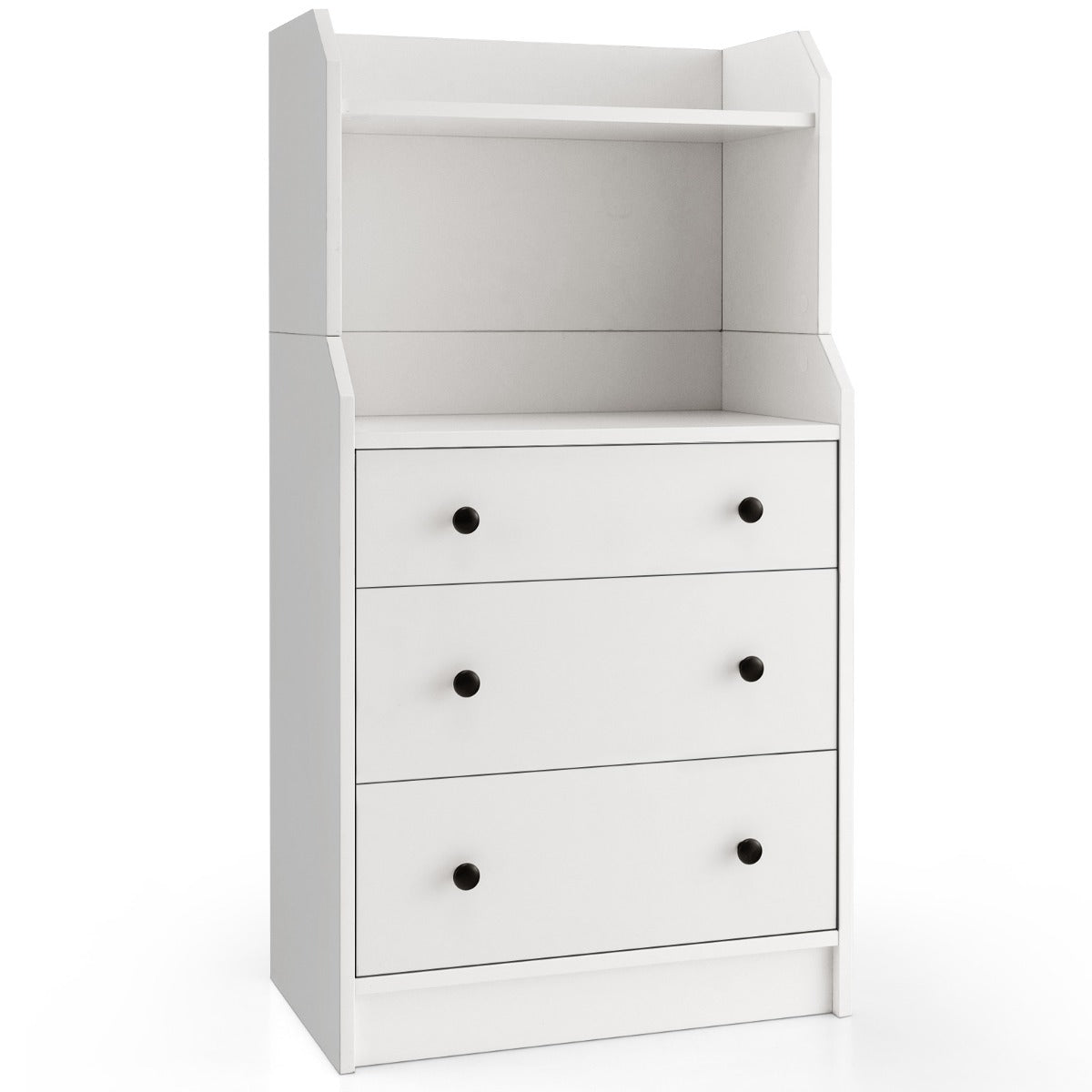 Cómoda de 3 Cajones con Estantes Organizador de Almacenamiento Armario de Cajones Moderno para Sala de Estar Dormitorio Entrada Blanco