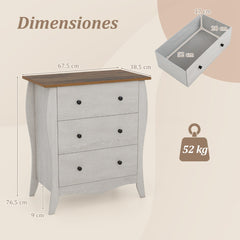 Cómoda con 3 Cajones de Tela Plegables para Dormitorio Cajonera de Estilo Campestre Organizador de Almacenamiento de Closet Gris