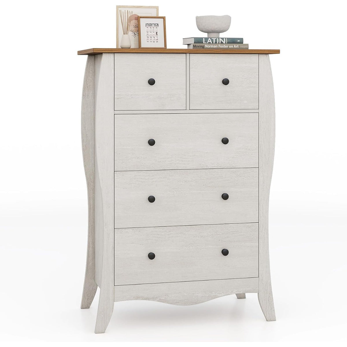Cómoda con 5 Cajones de Tela Plegables para Dormitorio Cajonera de Estilo Campestre Organizador de Almacenamiento de Closet Gris