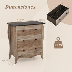 Cómoda con 3 Cajones de Tela Plegables para Dormitorio Cajonera de Estilo Campestre Organizador de Almacenamiento de Closet Marrón