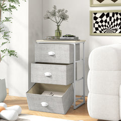 Cómoda con 3 Cajones Mesita de Noche con 3 Cajones Plegables Unidad de Almacenamiento con Marco de Metal y Cajón de Madera para Dormitorio