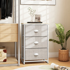Cómoda con 3 Cajones Mesita de Noche con 3 Cajones Plegables Unidad de Almacenamiento con Marco de Metal y Cajón de Madera para Dormitorio