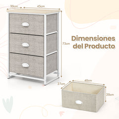 Cómoda con 3 Cajones Mesita de Noche con 3 Cajones Plegables Unidad de Almacenamiento con Marco de Metal y Cajón de Madera para Dormitorio