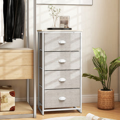 Cómoda con 4 Cajones Mesita de Noche con 4 Cajones Plegables Unidad de Almacenamiento con Marco de Metal y Cajón de Madera para Dormitorio