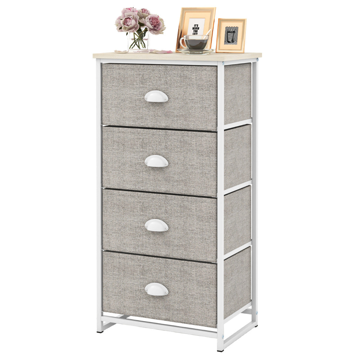 Cómoda con 4 Cajones Mesita de Noche con 4 Cajones Plegables Unidad de Almacenamiento con Marco de Metal y Cajón de Madera para Dormitorio