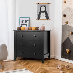 Cómoda con 3 Cajones Patas Curvas Cajonera con 3 Cajones Mesa de Noche de Doble Asa en Dormitorio Entrada Guardería 71 x 46 x 66 cm Negro
