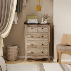 Cómoda con 5 Cajones de Tela Plegables para Dormitorio Cajonera de Estilo Campestre Organizador de Almacenamiento de Closet Marrón