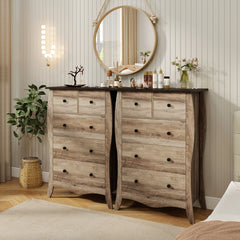 Cómoda con 5 Cajones de Tela Plegables para Dormitorio Cajonera de Estilo Campestre Organizador de Almacenamiento de Closet Marrón