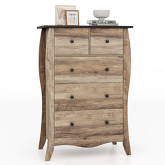 Cómoda con 5 Cajones de Tela Plegables para Dormitorio Cajonera de Estilo Campestre Organizador de Almacenamiento de Closet Marrón