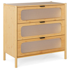 Cómoda de 3 Cajones de Bambú con Frente de Vidrio Templado Estriado 80 x 40 x 78,5 cm