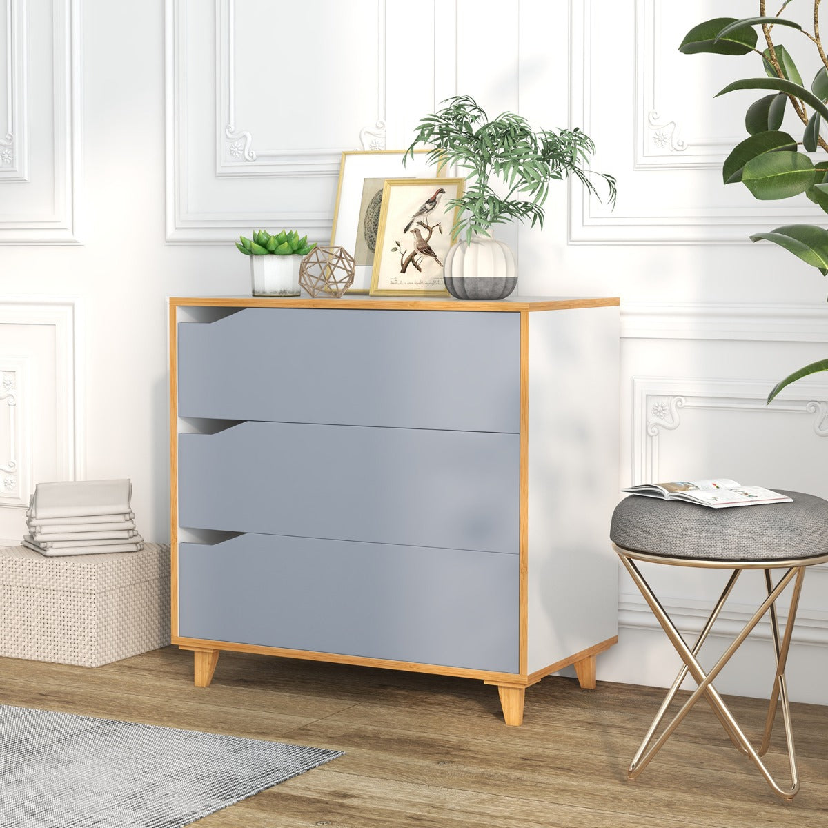 Cómoda de 3 Cajones Mesitas de Noche con Asas Integradas Dispositivo Antivuelco para Pasillo Entrada Dormitorio 75 x 42 x 75 cm Gris